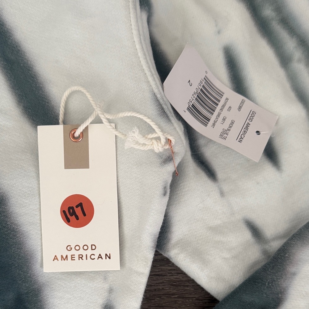 NWT GOOD AMERICAN BOYFRIEND Blue and White Tie-Dye Crewneck Sweatshirt size 2 - Picture 8 of 11